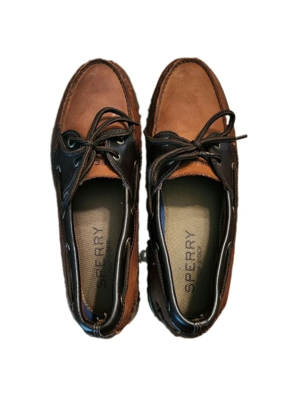 Sperry Top Sider Men's 10M Brown Two-Tone Suede Leather Boat Shoes Rubber Sole